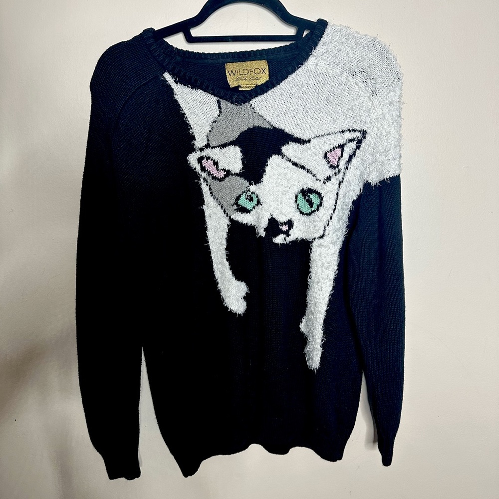 NWOT White Label Wildfox black knit w car on shoulder sweater